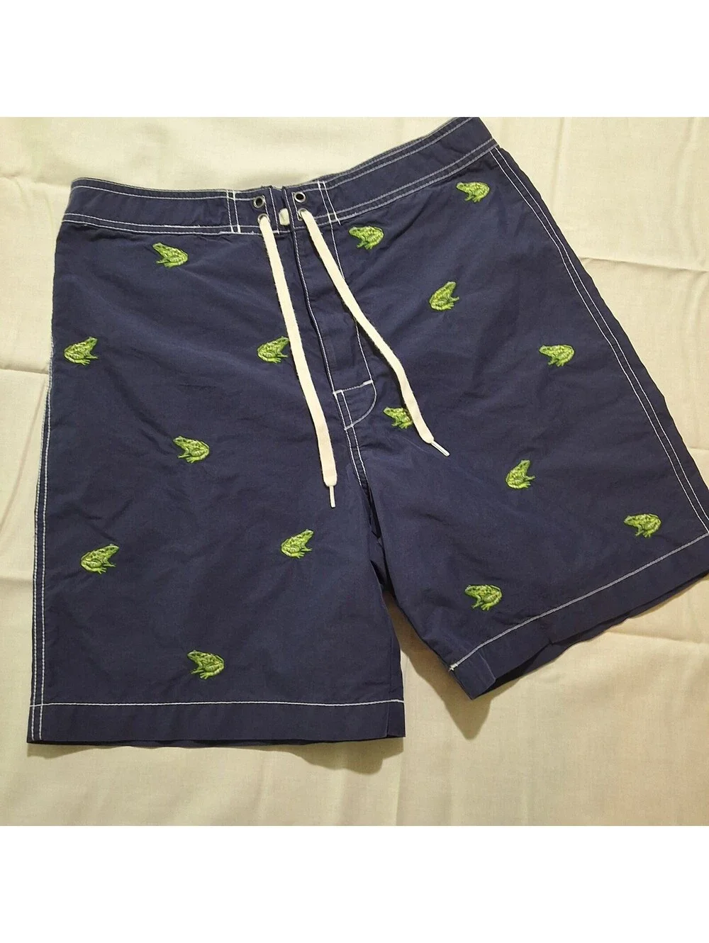 Polo Ralph Lauren Men's Navy Blue Swim Shorts Green Embroidered Frogs Sz 30